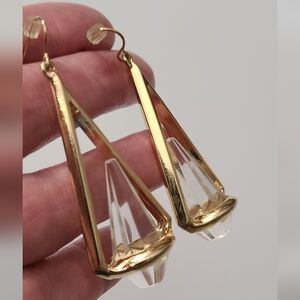 Vintage Crystal Candle Earrings Gold Tone Rock Quartz ? Pierced 90's 80's